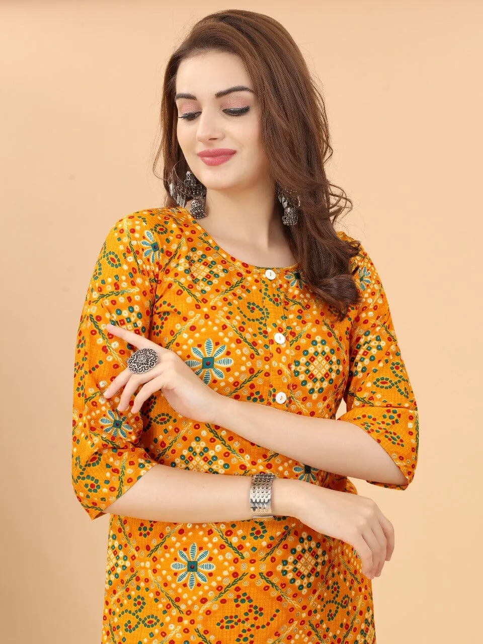 Bindiya Yellow Crepe  Kurti