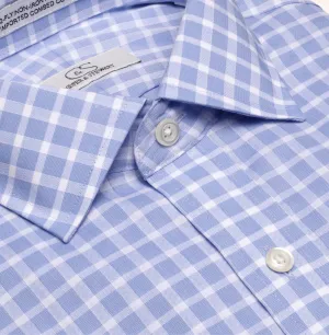 Blue Text Dobby Check Wrinkle-Free Cotton Dress Shirt with Spread Collar (Tailored & Tailored Tall Fits) by Cooper & Stewart
