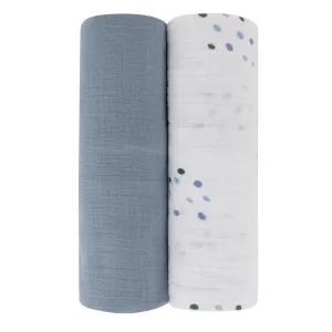 Ely's & Co Blue Rain Drops   Ocean Blue Muslin Swaddle Pack