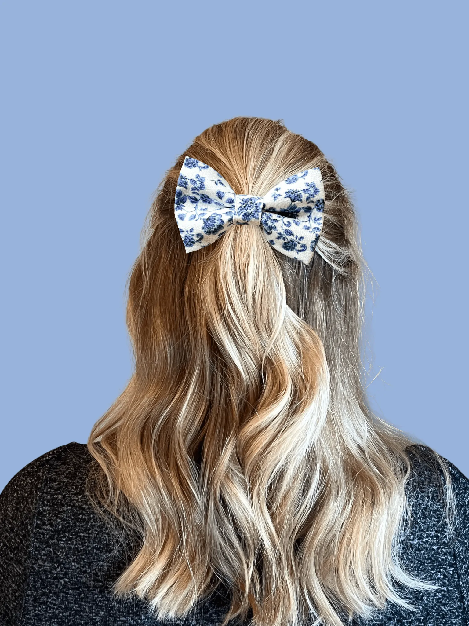 French Blue Floral Hair Bow