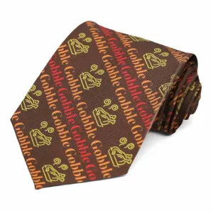Gobble Gobble Thanksgiving Striped Necktie
