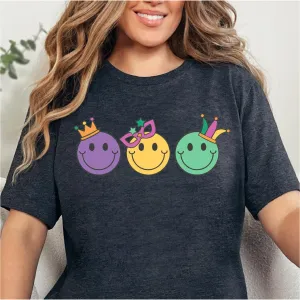 Mardi Gras Smiley Faces Graphic Tshirt Print, T-Shirt Tshirt