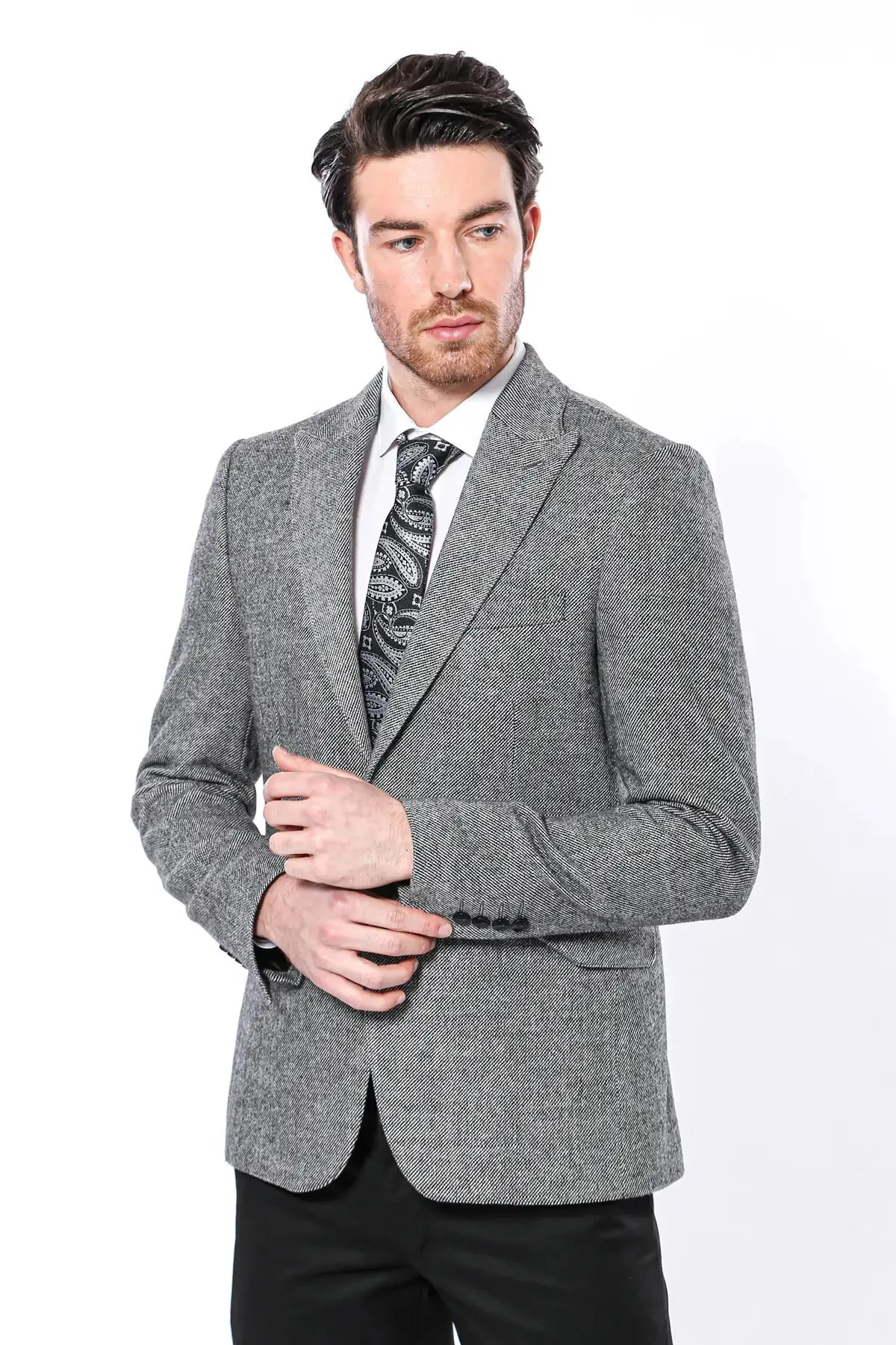 Peak Lapel Grey Blazer