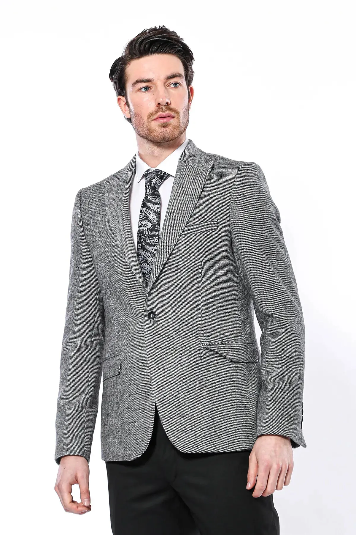 Peak Lapel Grey Blazer