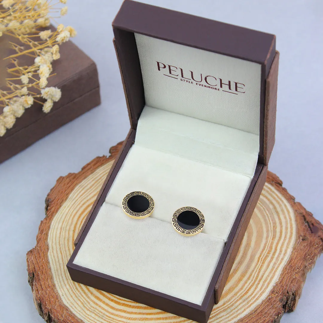 Peluche Greek Key Golden Cufflinks