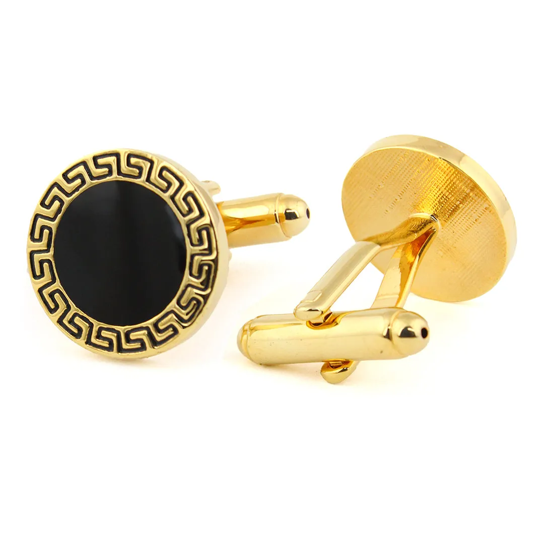 Peluche Greek Key Golden Cufflinks