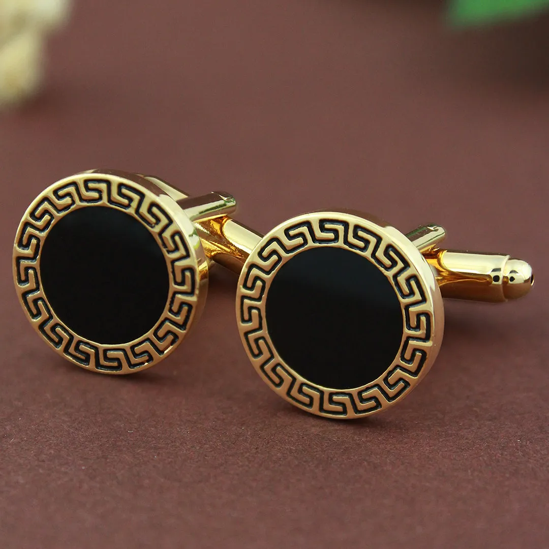 Peluche Greek Key Golden Cufflinks