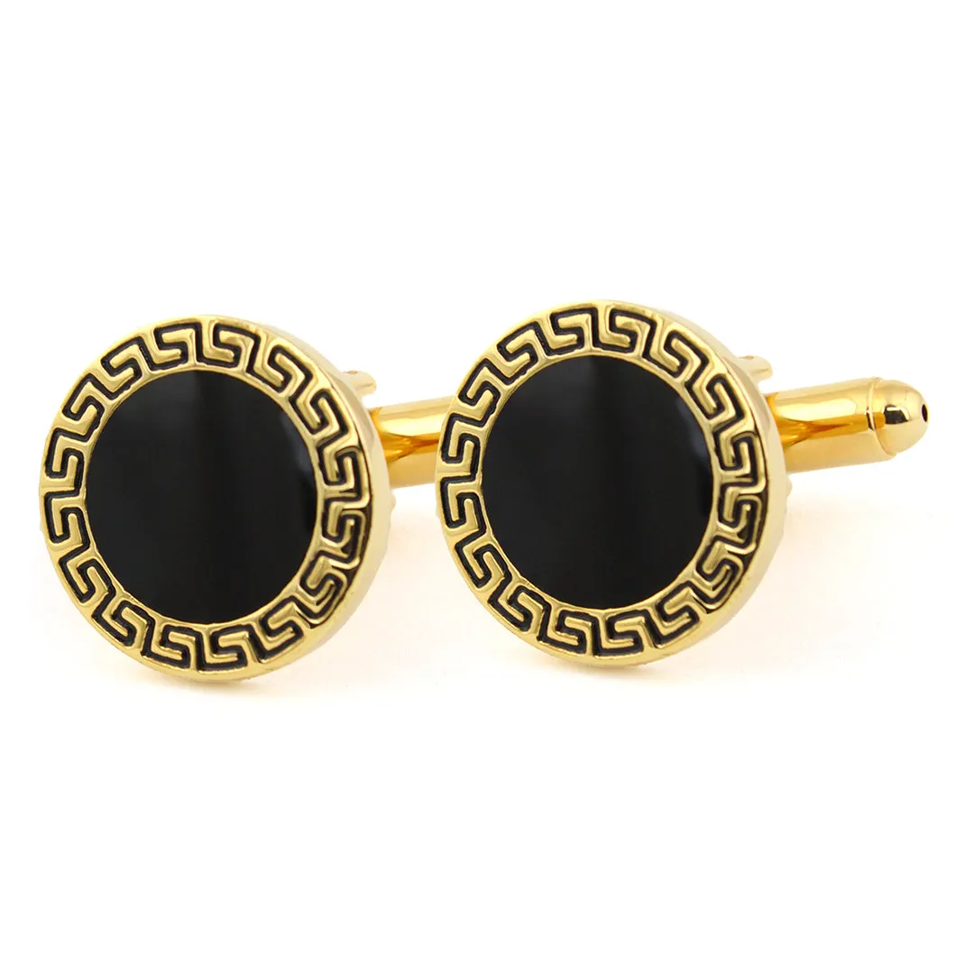 Peluche Greek Key Golden Cufflinks