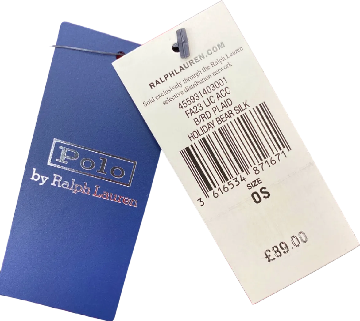 Polo Ralph Lauren Plaid Holiday Bear 100% Silk Scarf