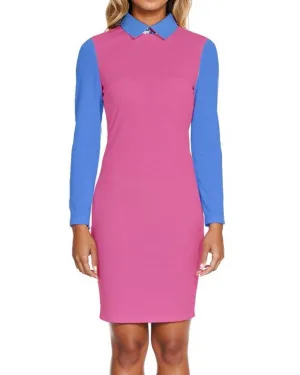 Sechia Color Block Long Sleeve Bodycon Collar Dress