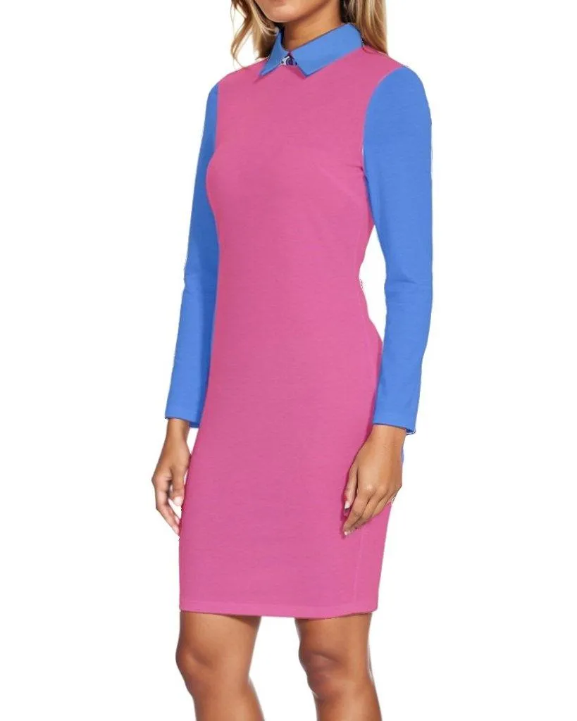 Sechia Color Block Long Sleeve Bodycon Collar Dress