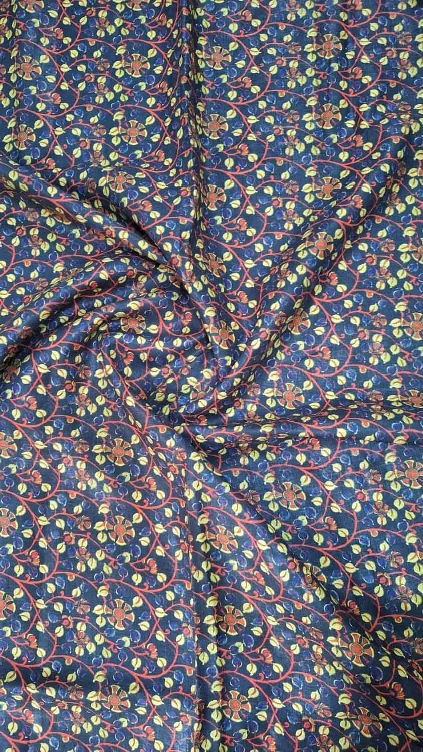 Stunning Blue Linen Fabric with Digital Print for Fashionable Attire