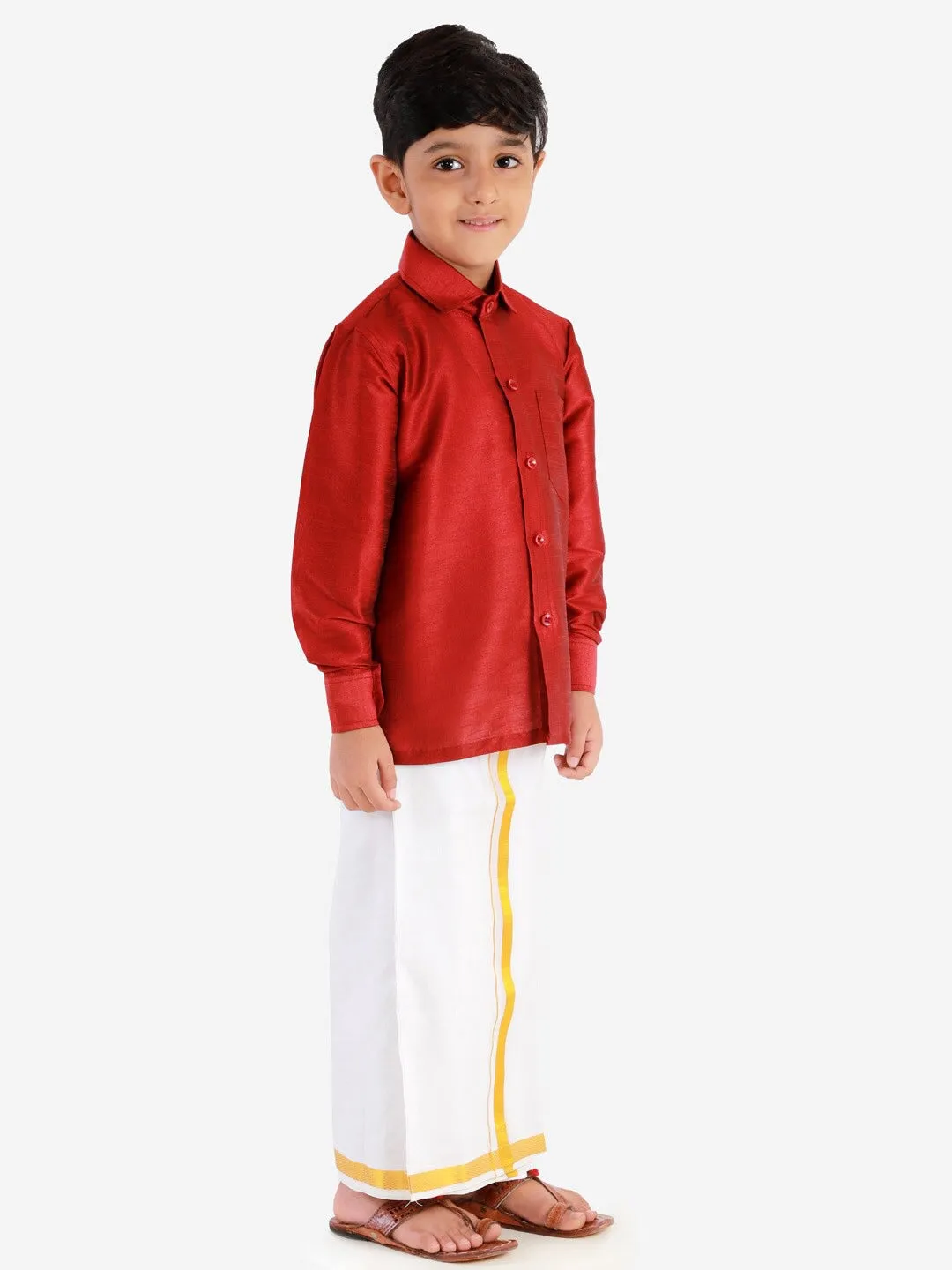 Vastramay Boys Maroon & White Shirt with Dhoti Pants