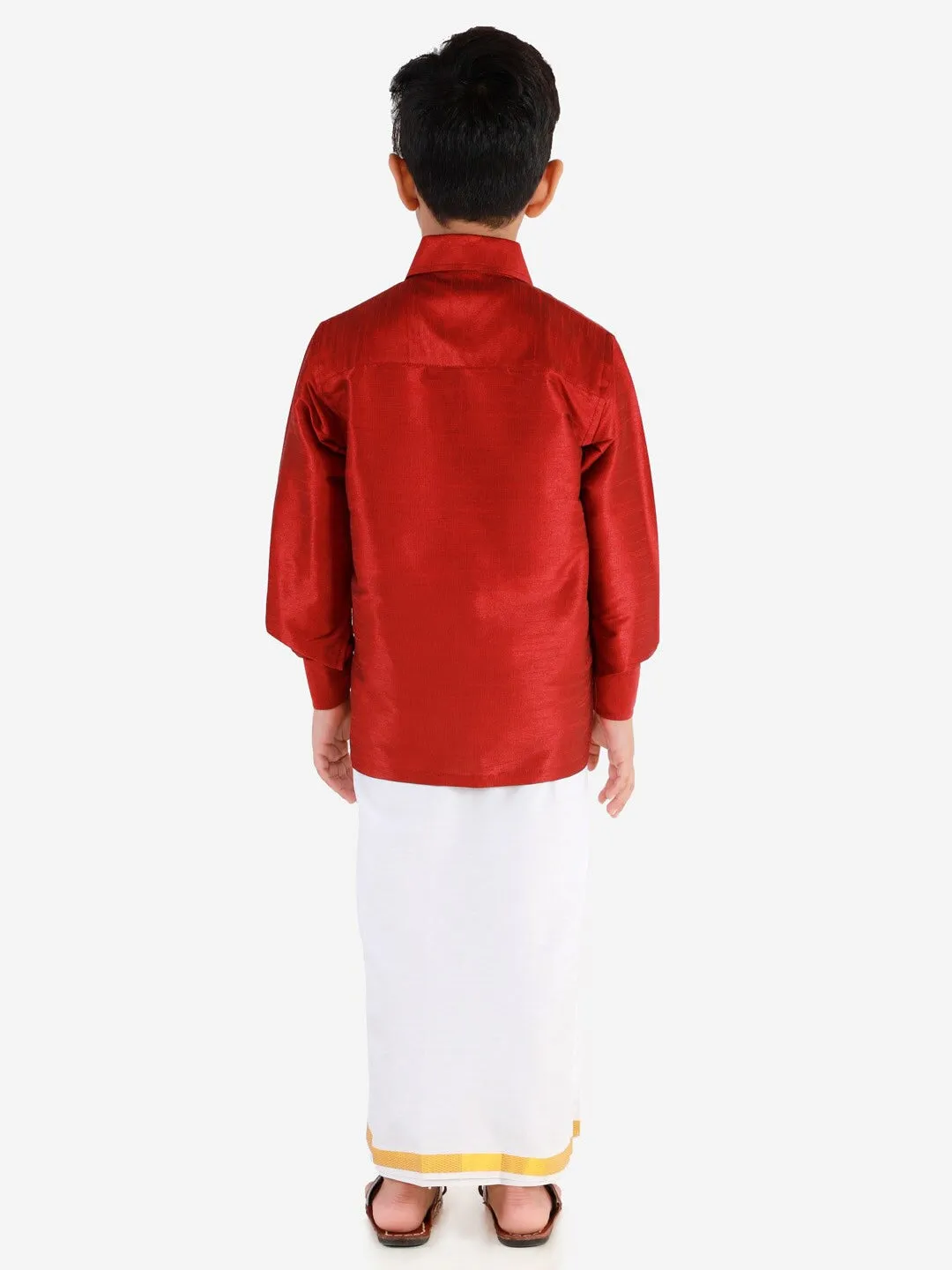 Vastramay Boys Maroon & White Shirt with Dhoti Pants