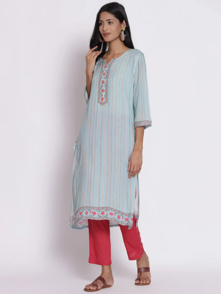 Women Sky Blue Printed Kurta